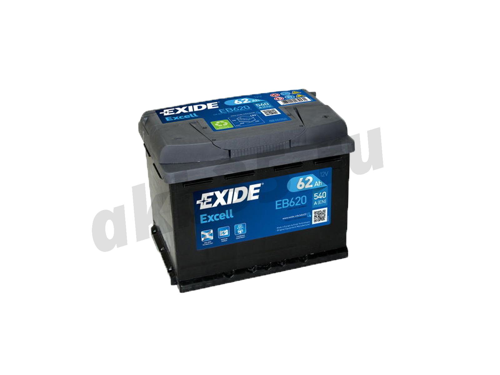 Изображение Аккумулятор EXIDE 62 А/ч Обратный Excell EB620 : №1