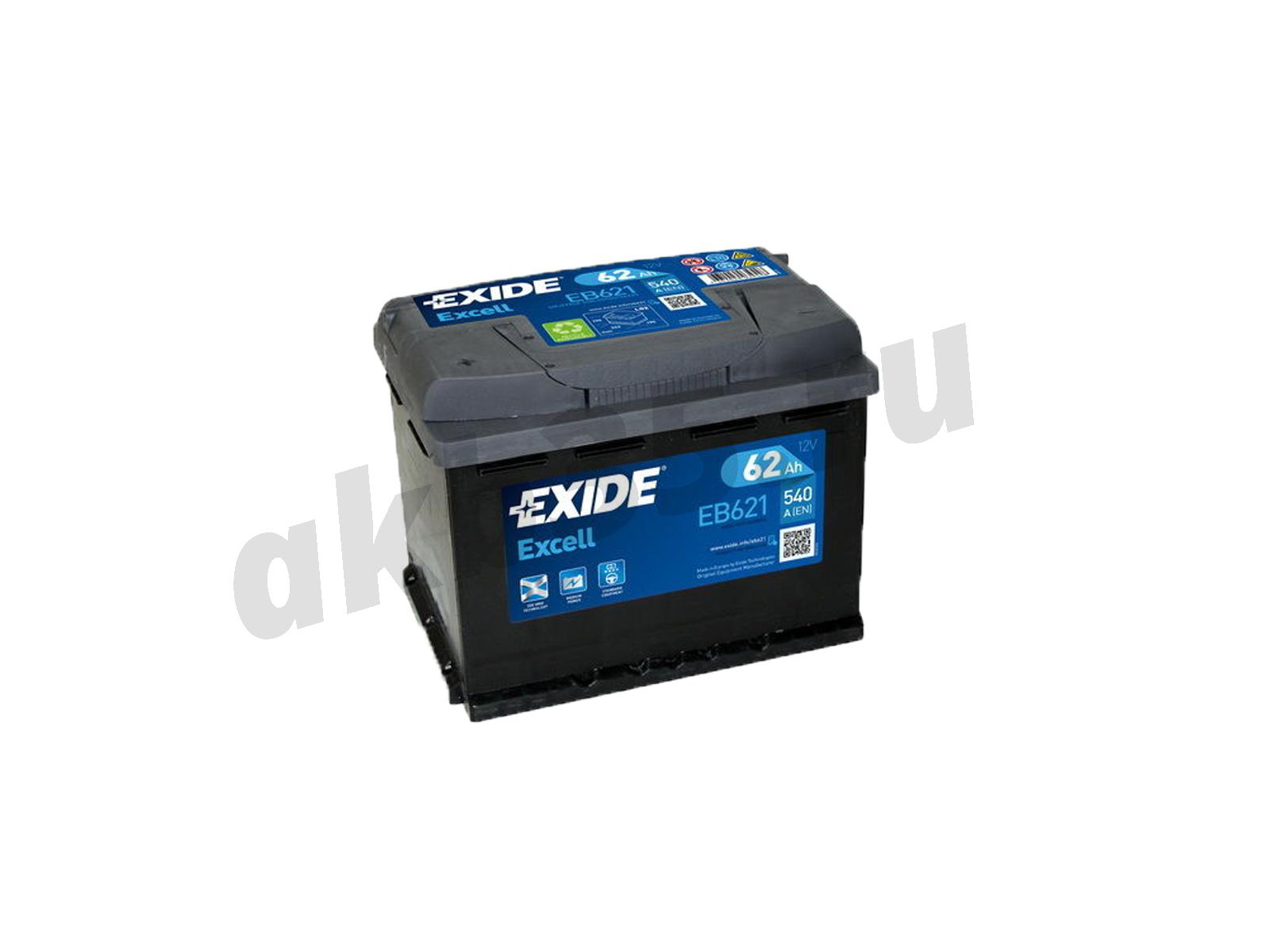 Изображение Аккумулятор EXIDE 62 А/ч Прямой Excell EB621 : №1