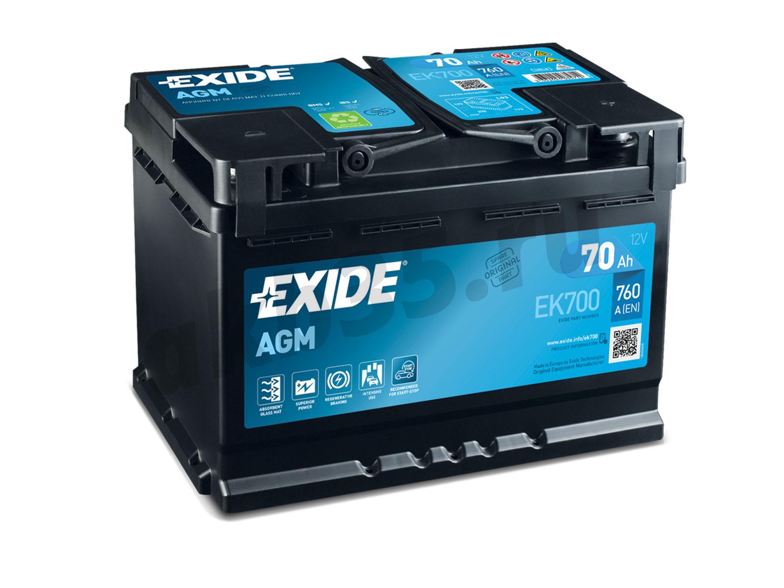 Изображение Аккумулятор EXIDE 70 А/ч Обратный AGM EK700 : №1
