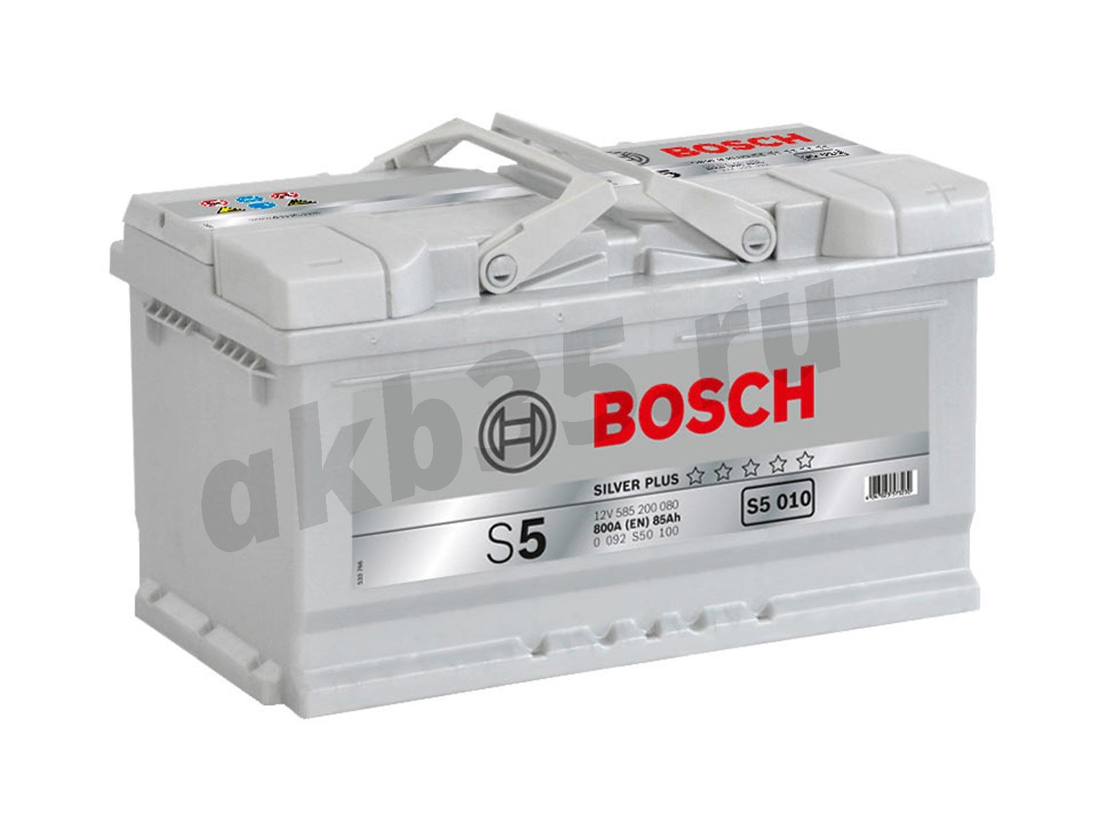 Изображение Аккумулятор BOSCH 85 А/ч Обратный Низкий S5 010 SILVER PLUS (585 200 080) : №1
