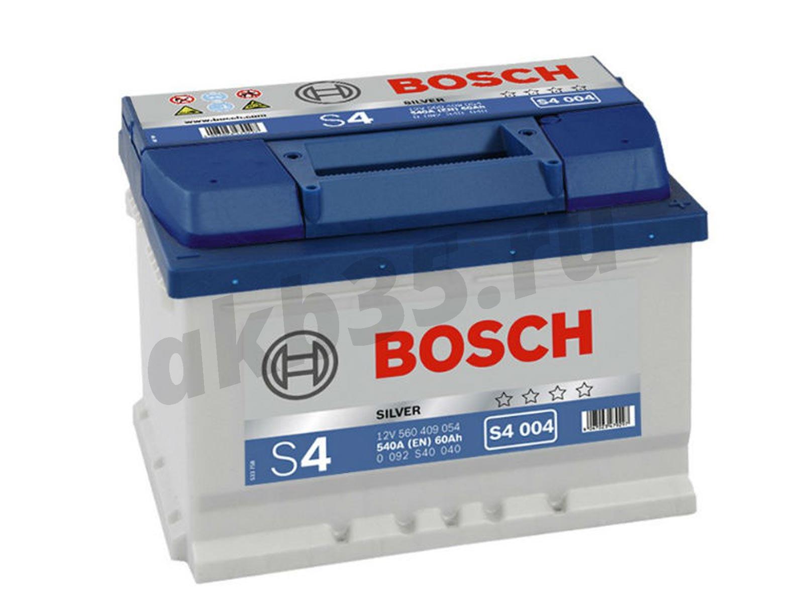 Изображение Аккумулятор BOSCH 60 А/ч Обратный Низкий S4 004 SILVER (560 409 054) : №1