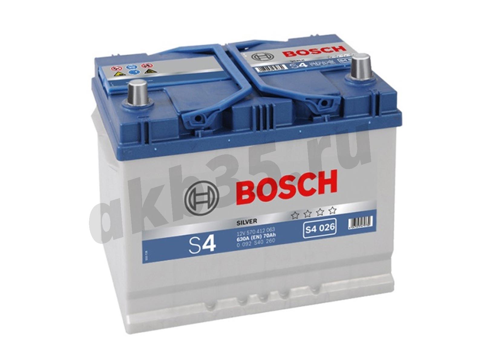 Изображение Аккумулятор BOSCH 70 А/ч Обратный Азия S4 026 SILVER (570 412 063) : №1