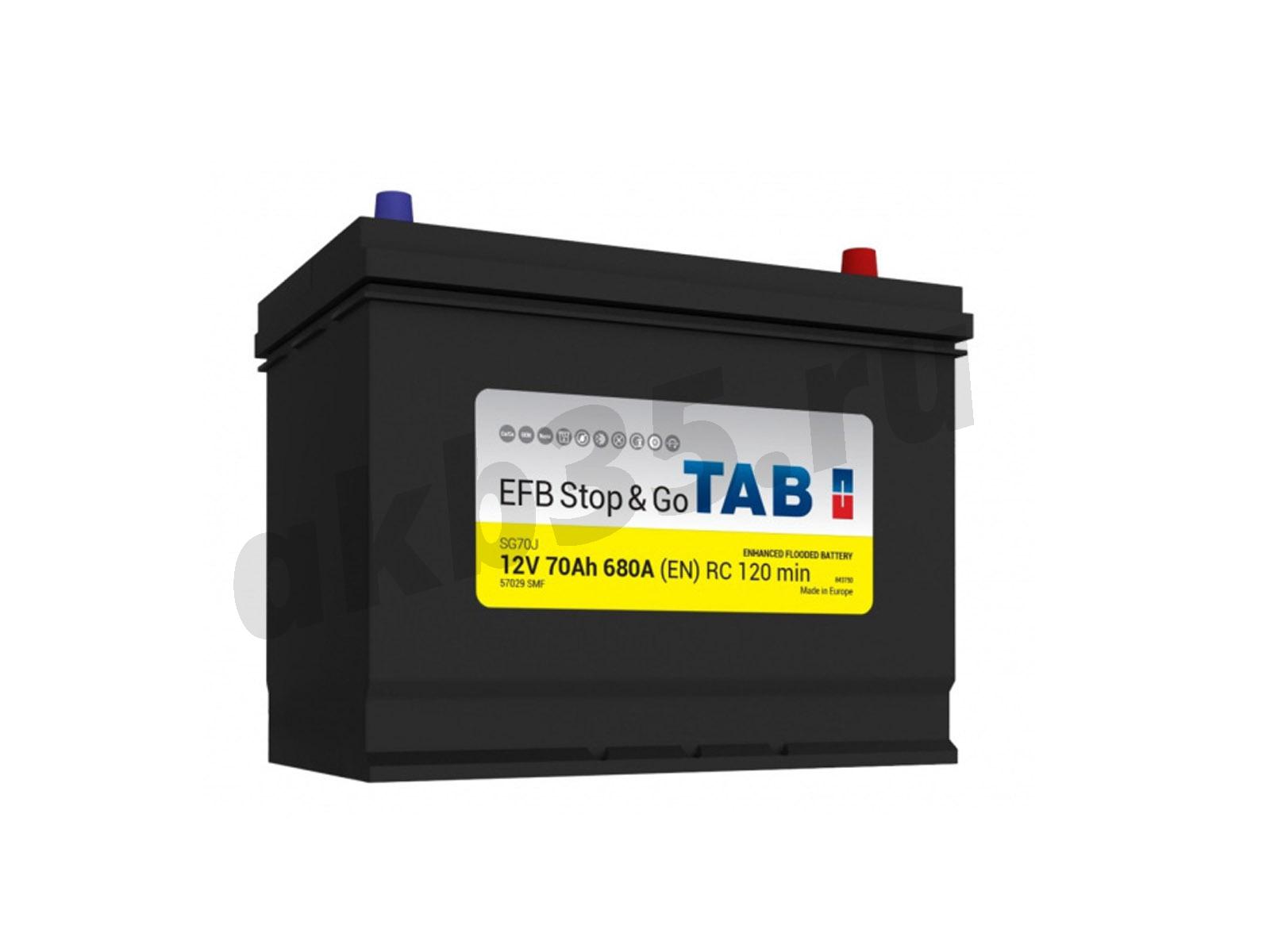 Изображение Аккумулятор TAB 70 А/ч Обратный Азия Нижнее крепление EFB Stop&Go JIS : №1