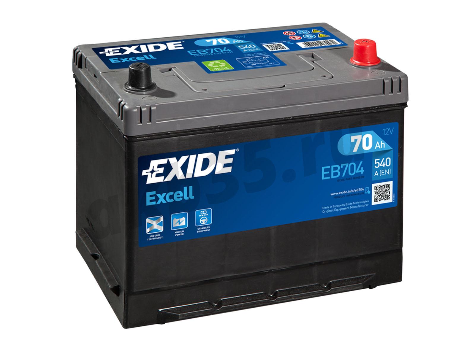 Изображение Аккумулятор EXIDE 70 А/ч Обратный Азия Excell EB704 : №1