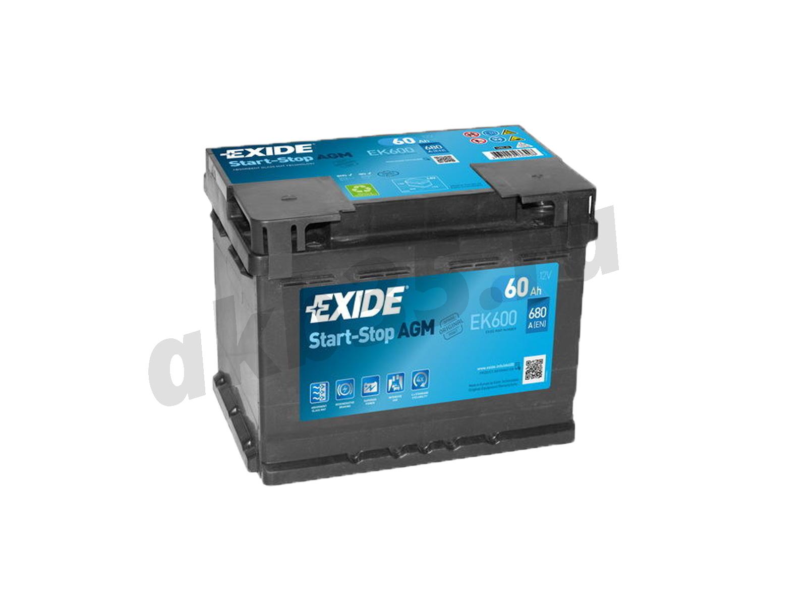 Изображение Аккумулятор EXIDE 60 А/ч Обратный AGM EK600 : №1