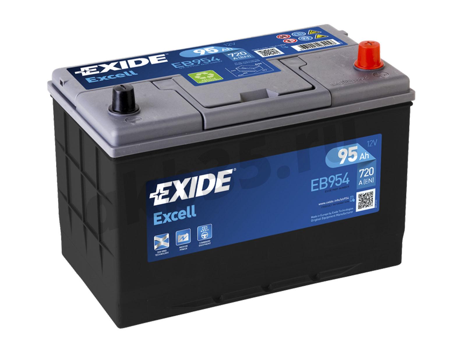 Изображение Аккумулятор EXIDE 95 А/ч Обратный Азия Excell EB954 : №1