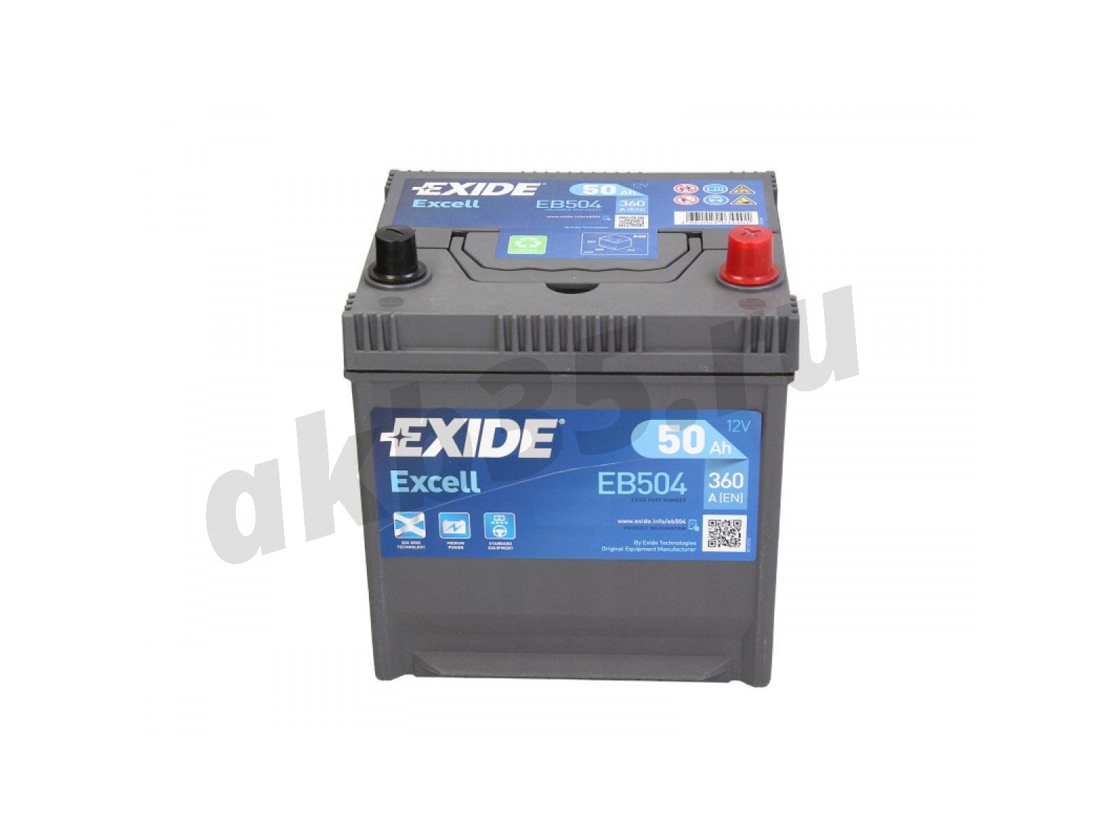 Изображение Аккумулятор EXIDE 50 А/ч Обратный АЗИЯ EB504 : №1