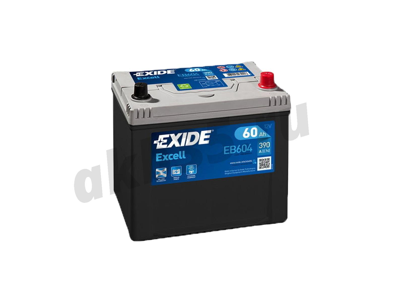 Изображение Аккумулятор EXIDE 60 А/ч Обратный Азия Excell EB604 : №1