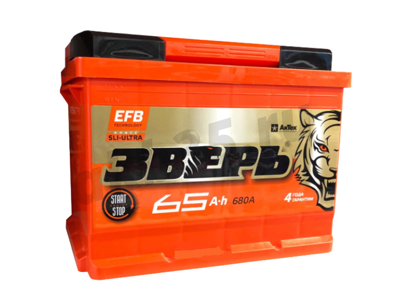 Изображение Аккумулятор ЗВЕРЬ 65 А/ч Прямой EFB : №1