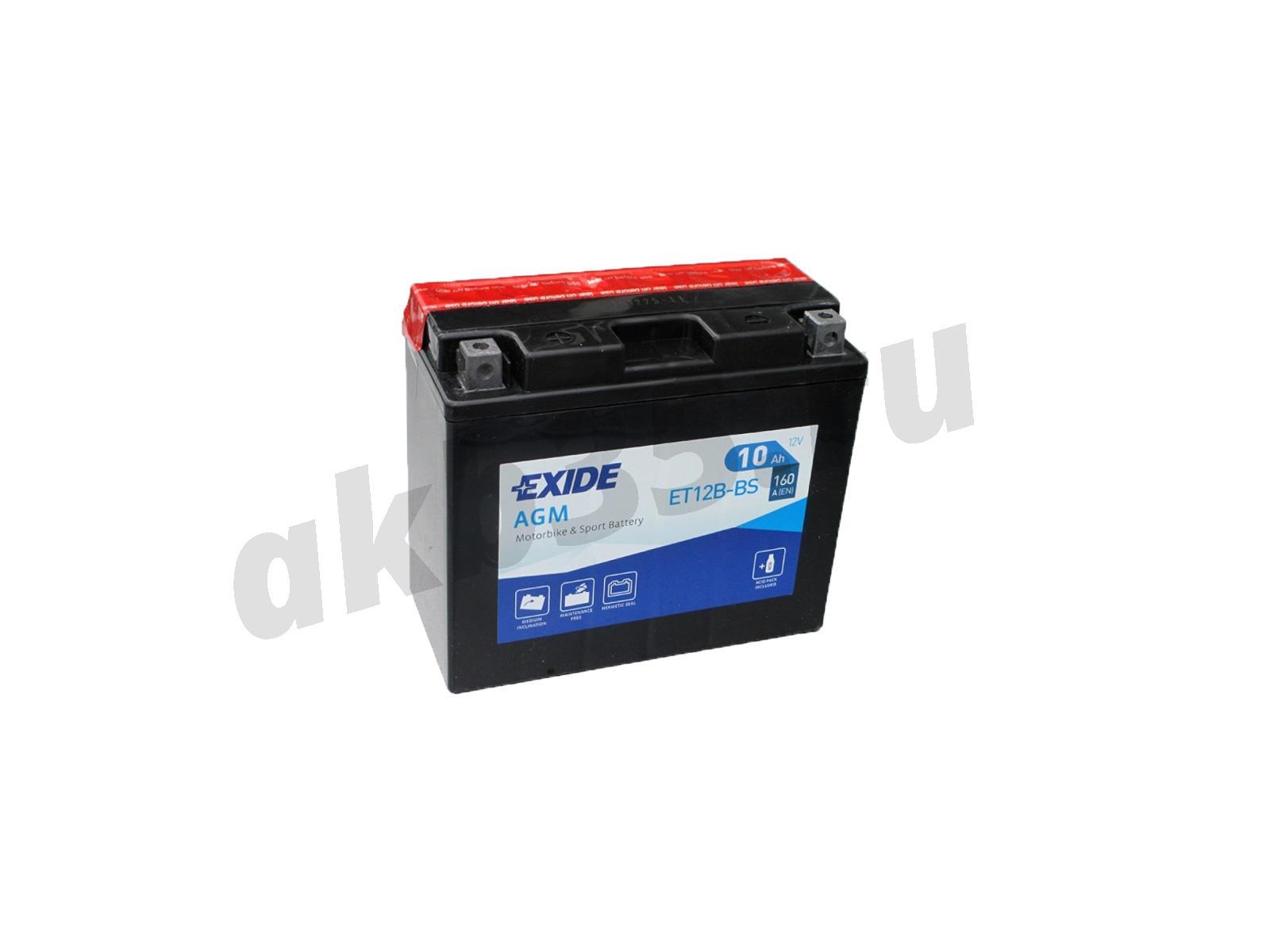 Изображение Аккумулятор EXIDE 10 А/ч Прямой AGM ET12B-BS : №1