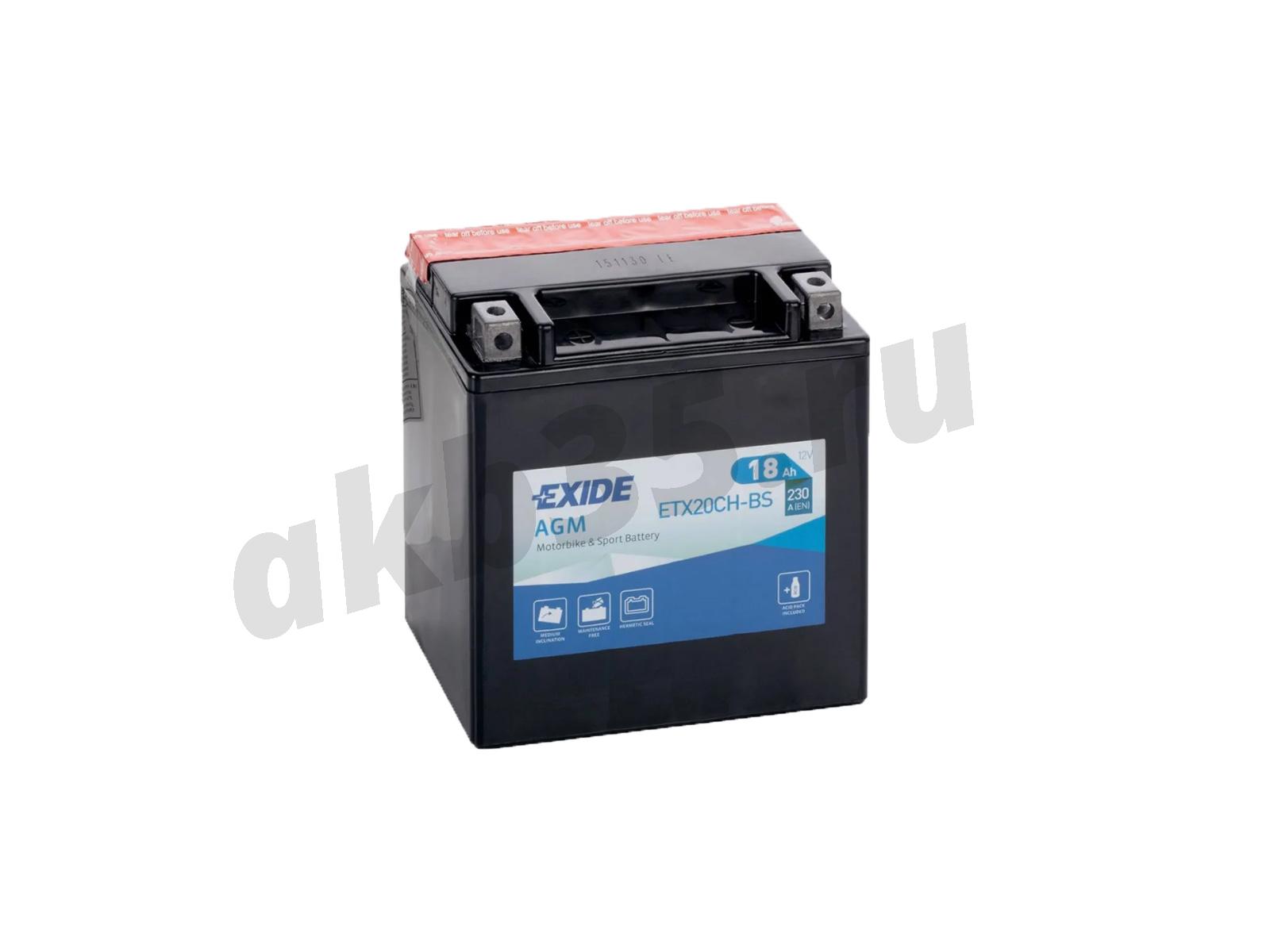 Изображение Аккумулятор EXIDE 18 А/ч Прямой AGM ETX20CH-BS : №1